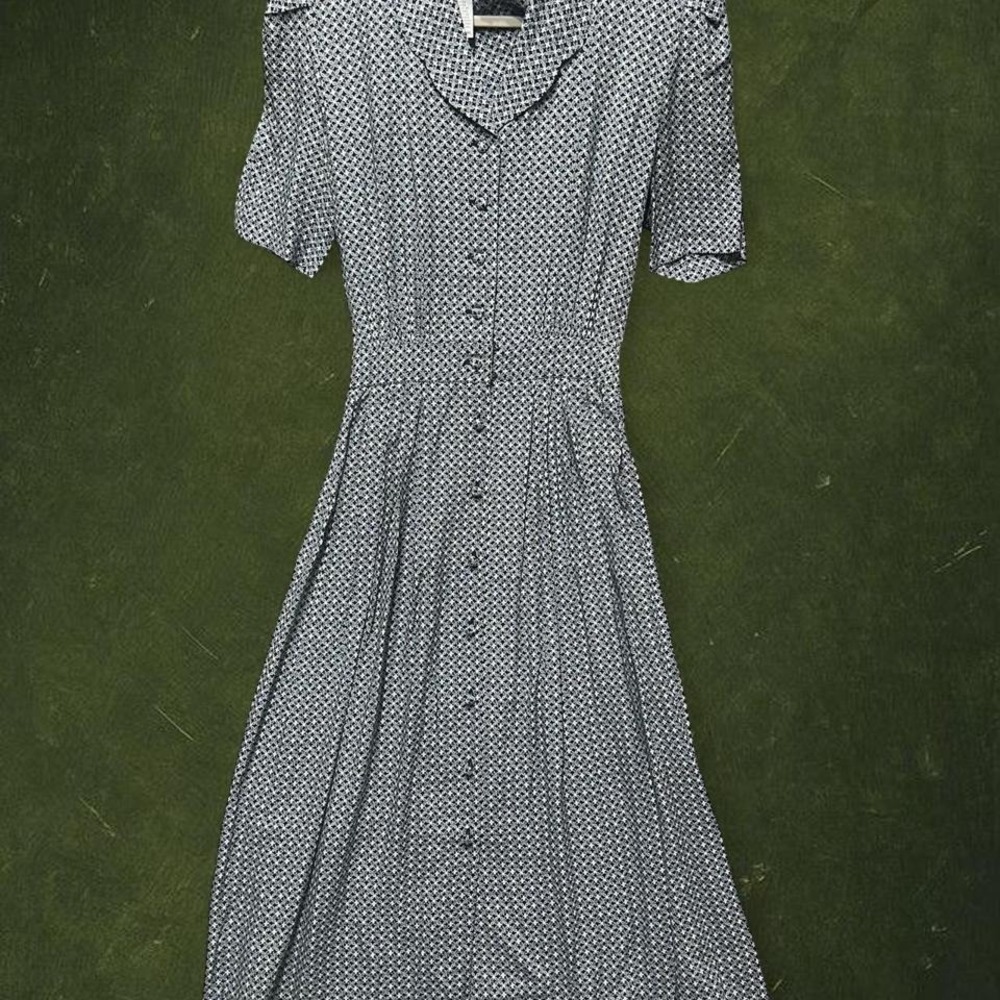 Vintage 1990s Karin Stevens Geometric Rayon Midi Dress | Size 10/M